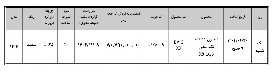 شرایط فروش بایک X9 بهمن دیزل آذر 1404